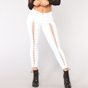 Fashion Nova lace up white skinny jeans